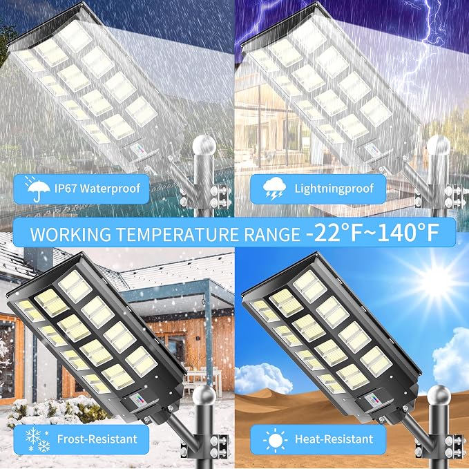 9500W Solar Street Light Outdoor Waterproof IP67 240000 Lumens, Solar Parking Lot Lights Dusk to Dawn Metion Sensor Solar Power Street Light Outside 4-Pack