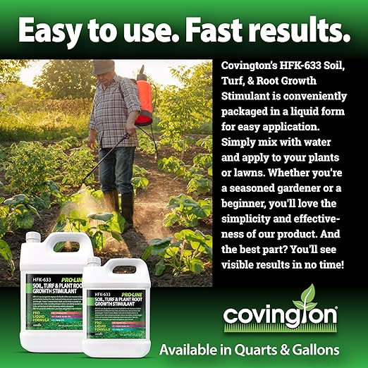 Covington PRO-LINE Humic Acid, Fulvic Acid, Kelp Seaweed Fertilizer (32oz), HFK-633 Superior Potassium Nitrate Root Growth Stimulant with Humic, Fulvic & Kelp Fertilizer for Plant & Tree Root Health