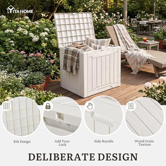 YITAHOME 31 Gallon Deck Boxes Set of 2, Lockable Outdoor Storage Bins for Patio Cushions, Garden Tools, Weather-Resistant Resin Storage Solution, White