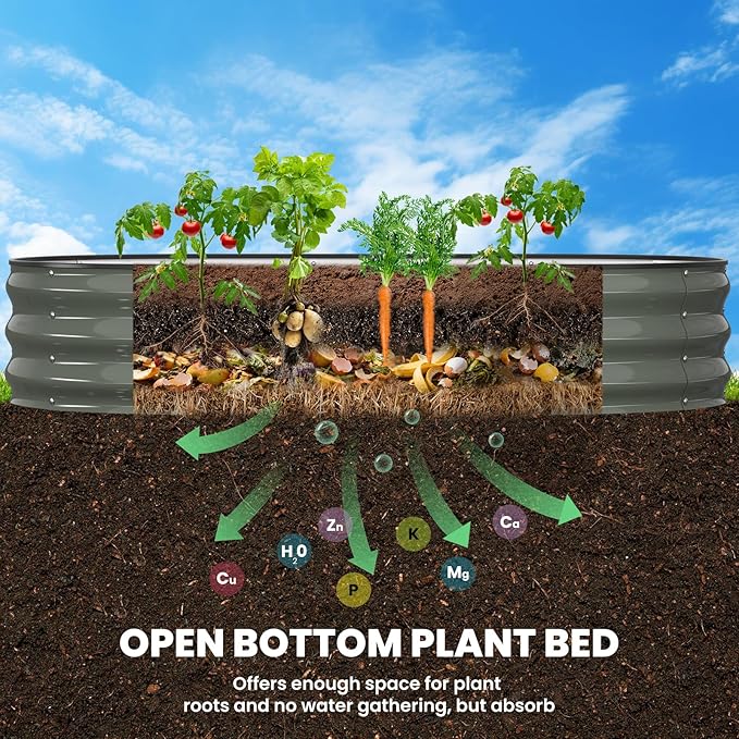 Pattiumo Galvanized Raised Garden Bed 6x3x1 FT, Oval Metal Raised Garden Bed Outdoor Planter Box with Open Bottom, Rust-Resistant Steel Garden Bed for Vegetables Herbs Flowers, Easy Assembly