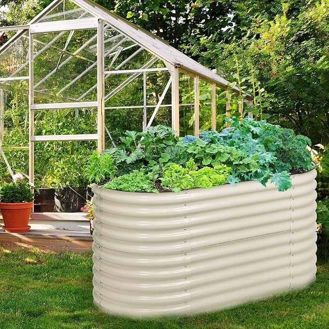 Aoodor 2-in-1 Modular Aluzinc Metal Raised Garden Bed, 63" L x 32" W x 32" H, Outdoor Planter Box for Vegetables, Flowers, and Herbs, Beige