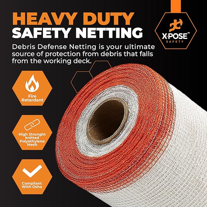 Xpose Safety Construction Safety Netting – 8.5' x 150', 1/4" Mesh Scaffold Safety Net, Temporary Material Roll, Visibility Fence, Heavy-Duty Fire Retardant, White (35-Pack)