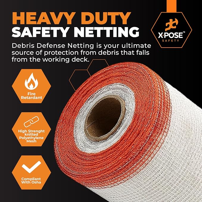 Xpose Safety Debris Netting for Construction – 8.5’ x 150’, 1/6" Mesh Scaffold Safety Net, Temporary Material Roll, Visibility Fence, Heavy-Duty Fire Retardant, White (18-Pack)