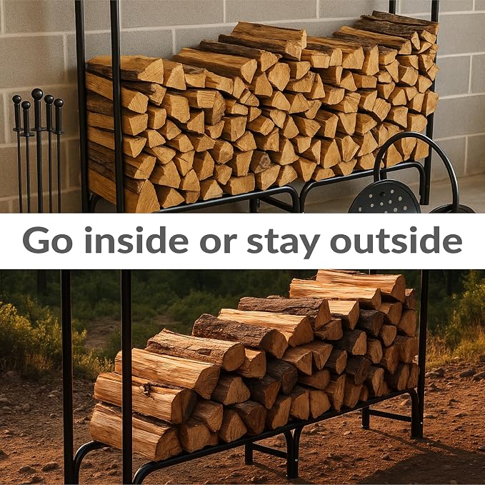 Sunnydaze 8‑Foot Firewood Rack - Outdoor Wood Storage - Black Heavy‑Duty Log Holder Wood Rack for Firewood - 1500-lb Capacity