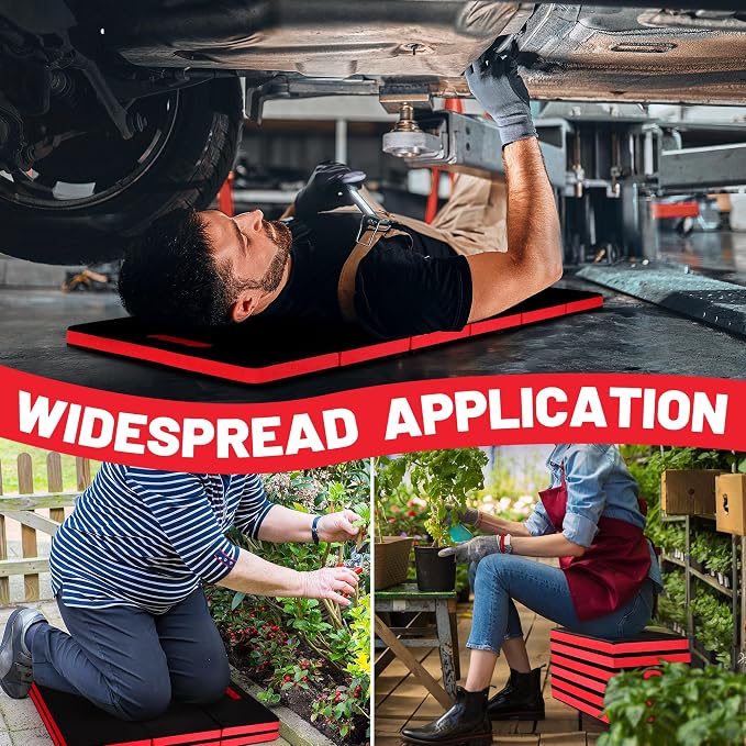 Foldable Mechanic Mat Kneeling Pad, 1.2" Extra Thick Density EVA Foam Portable 5-Fold Kneeling Mat, 47" x 18" for Working under Car, Gardening, Yardwork, Workshop Repairing, Camping