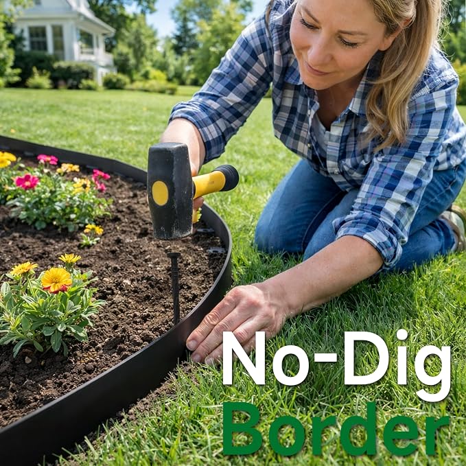 Gardzen 1.5" x 80' Landscape Edging Kit, No Dig Lawn Garden Border with 100 Pcs Spikes, Flexible Edging Border for Mulch Bed Pathway Paver