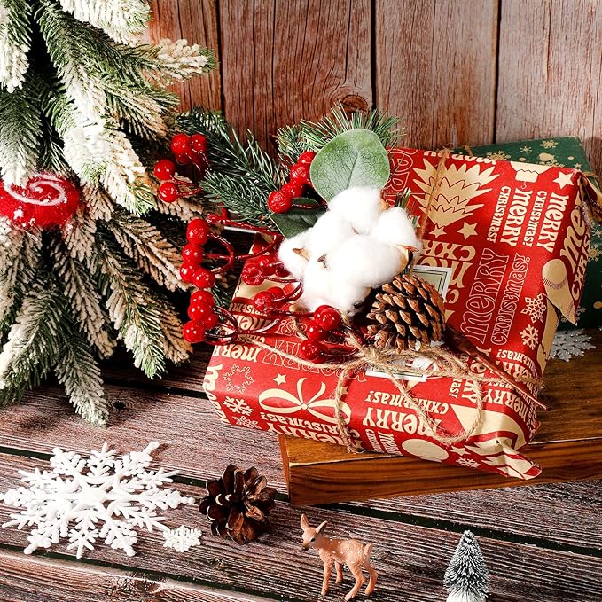 Boao 12 Pieces Pine Snowy Flower Christmas Picks Red Berry Artificial Holly Sprays Picks Fake Berries Pine Cones for Christmas Crafts Party Festive Home Tree Decor 11 Inch Flexible Stems