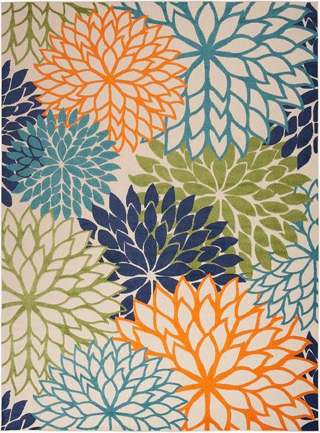 Nourison Home Aloha 108" x 144" Contemporary Fabric Indoor/Outdoor Rug with Serged Edges, for Living Room/Patio/Porch/Deck, in Multi-Color Finish