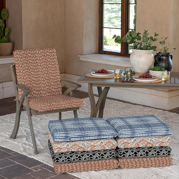 Arden 4-Pack Outdoor Patio Dining Chair Cushion, 20x44, Rain-Proof Seat Pad, Fade-Resistant Outdoor Cushion Rust Red Brushed Texture