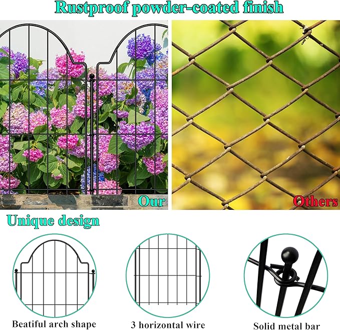 Decorative Garden Fences 17in x 10.3ft, 10 Pack Outdoor Fencing Animal Barrier Dog Border, Metal Wire Fence Panels for Garden Decor, Flower Bed Edging Borders for No Dig Patio Yard