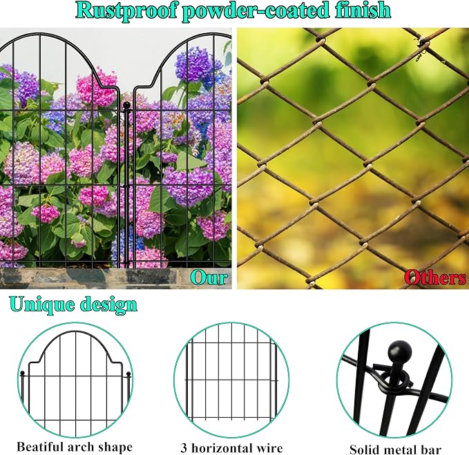 Decorative Garden Fences 17in x 18.6ft, 18 Pack Outdoor Fencing Animal Barrier Dog Border, Metal Wire Fence Panels for Garden Decor, Flower Bed Edging Borders for No Dig Patio Yard