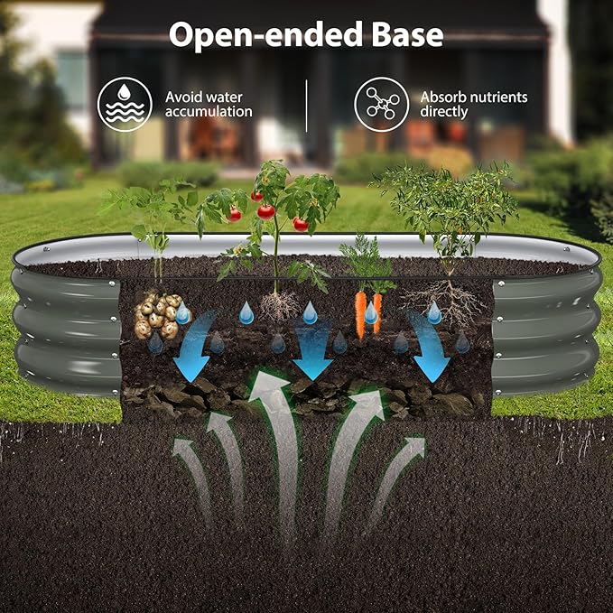 Winpull Raised Garden Bed Kit, 5x2x1 ft Galvanized Planter Box Outdoor with Safety Edging, Large Metal Raised Beds for Gardening Vegetables Flower Fruits (Volcanic Ash)