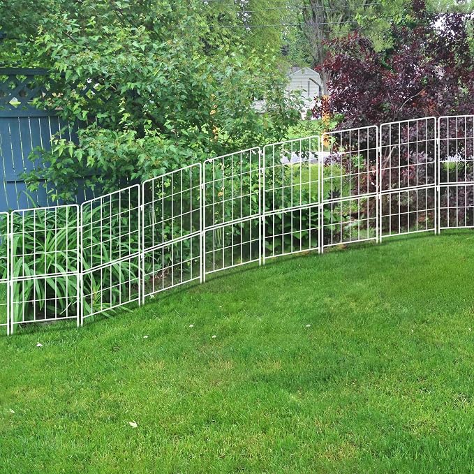 ShopLaLa Decorative Garden Fence Outdoor (10 Panels) 12.5in(L) x 31in(H) Animal Barrier Fencing Rustproof White Classic Metal Wire Flower Edging for Landscape, Small Dog Fences Backyard Patio Decor