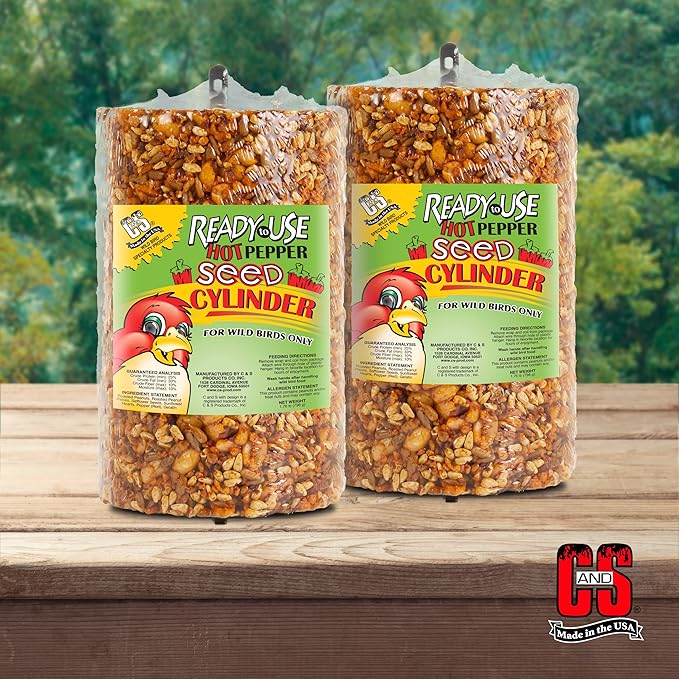 C&S Ready to Use Hot Pepper Bird Seed Cylinder, Spicy Wild Bird Outdoor Feeder with Hanger, 1.76 Pound Cylinder, 2 Pack