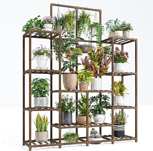 EnHomee Plant Stand Indoor Tall Plant Stand Outdoor Large Wood Plants Shelf with 16-18 Pots for Patio, Living Room, Garden, Balcony, 45" Wx62.1 Hx11.78 D