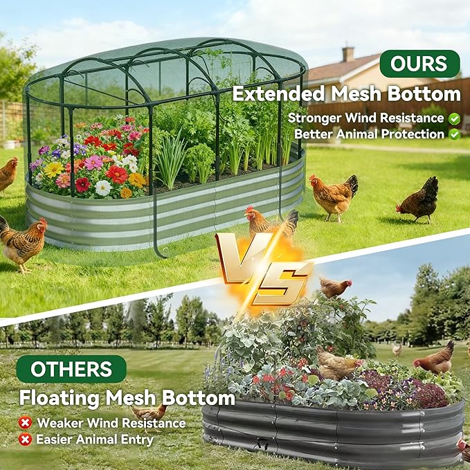 Lineware Raised Garden Bed with Sprinkler Timer and Self-Watering System, 6x3x1 ft Elevated Planter Boxes Outdoor with Mesh Cover, Galvanized Raised Beds for,Vegetables,Flowers, Backyard, Patio