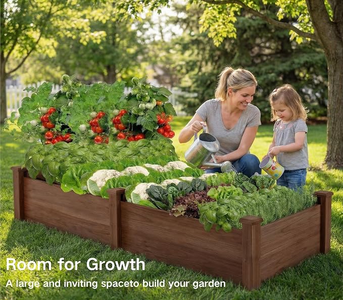 8x2ft Outdoor Wooden Raised Garden Bed,Elevated Planting Planter Box for Vegetables/Garden/Lawn/Patio,Acorn Brown, 96 x 24 x 9in