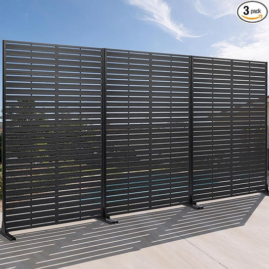 Privacy Screen Outdoor 72" H×47" W Freestanding Privacy Panel with Stand, HDPE Decorative Privacy Fence with Louver Pattern, Patio Divider Screen, Privacy Screens for Outside