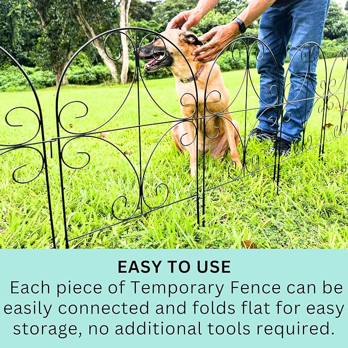 ShopLaLa Garden Fence Border Animal Barrier (25 Panels) 12in(L) x 24in(H) Decorative Fencing Rustproof Metal Flower Bed Edging for Landscape, Black Wire Fences Butterfly Arch Panel Outdoor Patio Decor