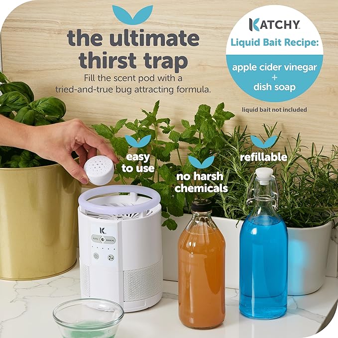 Katchy Duo – Indoor Fly Trap with Scent Pod – Day & Night Effective – Mosquito, Fruit Fly, Gnat & Small Moth Killer – Non-Zapper Trap with UV Bug Light & Fan Suction (White)