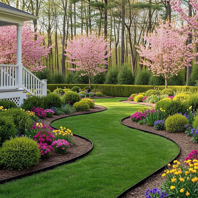 Garden Edging Border, 50FT 2-Inch Flexible Landscape Edging with 48 Stakes, Tool-Free Plastic Lawn Border for Flower Bed Edging Borders, Yard & Landscaping Projects