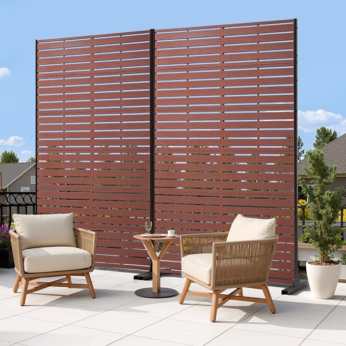 Outdoor Privacy Screen 72" H HDPE Decorative Freestanding Privacy Panel, Sandblasting Louvered Privacy Screens with Stand, Weather-Resistant Panel for Patio, Balcony, Backyard(6 Panels)