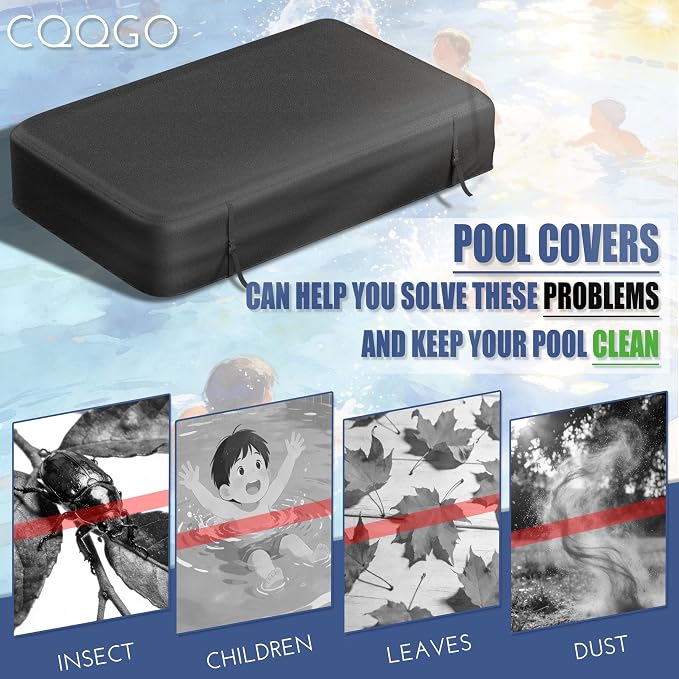 Rectangular Pool Cover for Inflatable Pool, Upgrade Design 420D Heavy-Duty Waterproof Oxford Pool Cover for Above Ground Rectangular Inflatable Swimming Pool with Windproof Buckle (103x69x20IN)