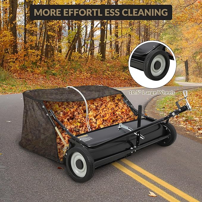 48-Inch Tow-Behind Lawn Sweeper, 12 Cu.ft Large Capacity Leaf & Grass Collector with Universal Hitch, Adjustable Sweeping Height & Easy Dump Rope, Heavy-Duty Yard Sweeper for Tractor ATV UTV