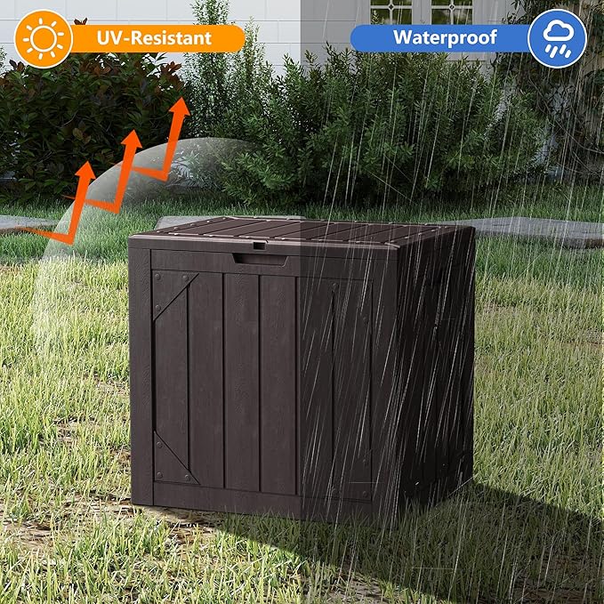 Outdoor Storage Deck Box Waterproof,30 Gallon Lockable Patio Package Delivery Bin as Seat, Resin Storage Container Bench for Furniture Cushions, Pool Accessories, Garden Tools, Brown