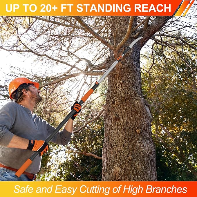 LAANPOLE 26FT Pole Saw, Telescoping Tree Trimmer with 5-20FT Extension Pole, Manual Branches Pruner for Backyard, Orange