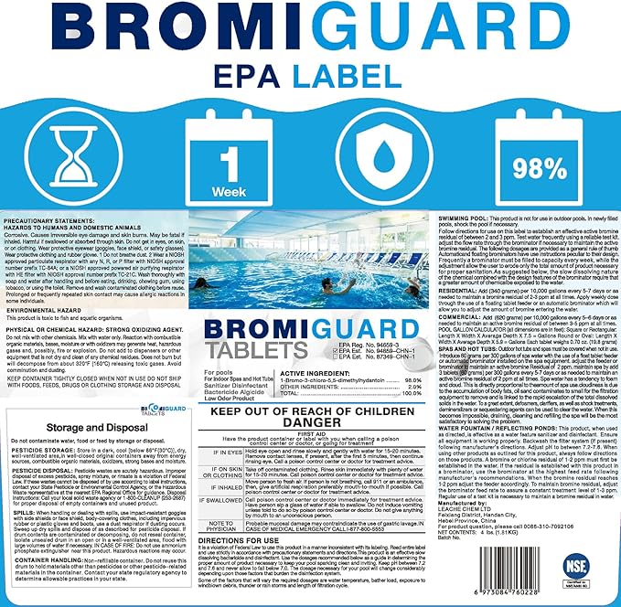 BROMIGUARD Bromine Tablets 1 Inch 4 Lbs for Spa Hot Tub Chemical Tabs | 1" Brominating Tablets Spa & Hot Tub Chemical Sanitizer