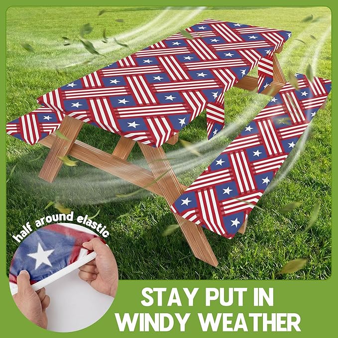 Picnic Table Cover with Bench Covers Tablecloth Fitted Table Cloth Camping Essentials Supplies Rv Travel Gear Must Haves Accessories Outdoor Road Trip Necessities Stuff Gadgets Camper Gadgets Items
