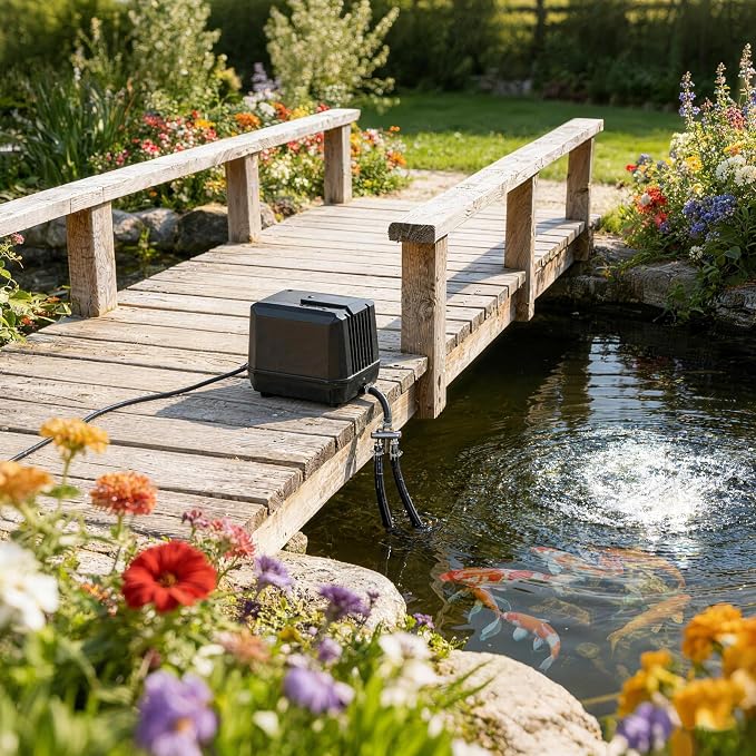 Biling Pond Aerator, Ultra Quiet 43dB 635GPH Pond Air Pump, IP55 Waterproof Septic Aerator for Outdoor Ponds, Koi Ponds, Water Gardens and Septic Tank