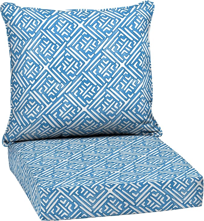 Arden Outdoor Deep Seat Cushion Set, 24 in x 24 in, Weather-Proof, Rain-Proof, Fade Resistant Patio Cushion for Chair, Sofa, and Couch Amalfi Blue Tile