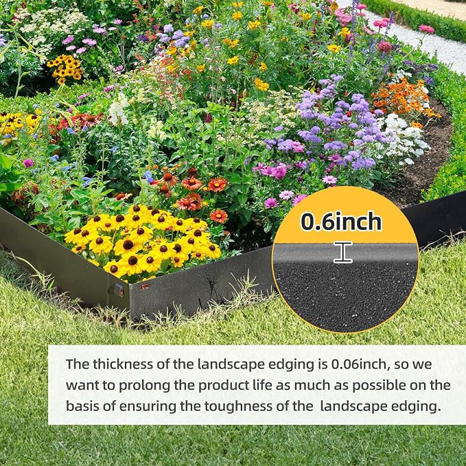 5PCS Steel Landscape Edging 39 x 6Inch (3 Inch Metal Strips + 3inch Nail) Black Garden Edging Border Length Flexible Landscape Edging Anchoring Stakes