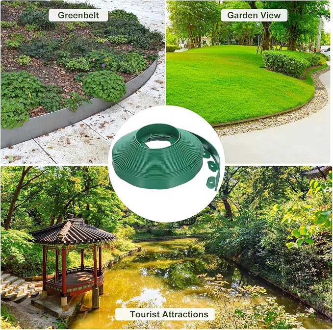 uxcell Landscape Edging, 1Pcs 80FT x 2" - No Dig Garden Edging Kit with 75 Stakes, Landscape Edging Border for Garden Lawn Flower Bed Yard Grass (Green)