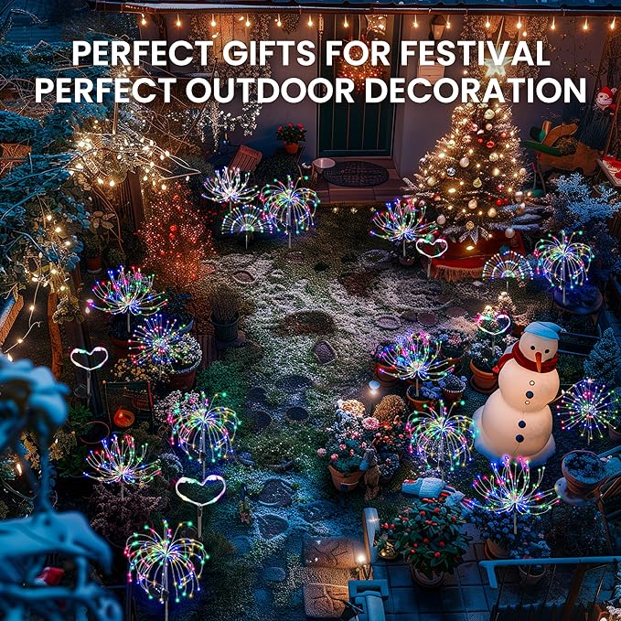 PEVOROS Garden Decor Solar Lights Outdoor,120LED Waterproof Colorful Solar Fairy Garden Lights for Outdoor Decoration,Yard, Patio, Porch,Flower Pot,Pathway, for 4th of July(8Pack)