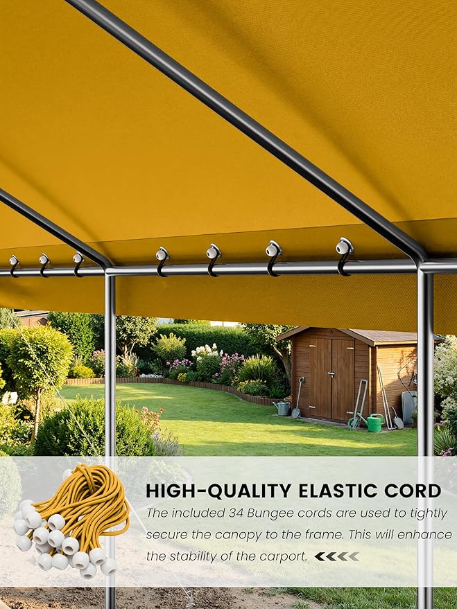 12 x 20 Ft Carport Replacement Cover, Heavy Duty Outdoor Car Tarp Canopy, Waterproof & UV Protected Tear Oxford Tarp with Ball Bungees (Frame is Not Included)