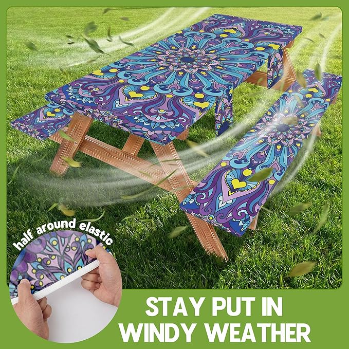 Picnic Table Cover with Bench Covers Vinyl Table Cloth Camping Lovers Essentials Camper Rv Car Travel Accessories Accessory Overlanding Must Haves Outdoor Gadgets Road Trip Tools Gear Stuff Equipment