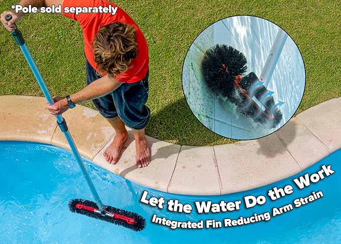 Pool Brush Head for Inground & Above Ground Pools // Heavy Duty Pool Scrubber Brush for Cleaning Algae, Walls & Floors // Swimming Pool Brush with Round Ends for Corners & Reinforced Aluminum Back