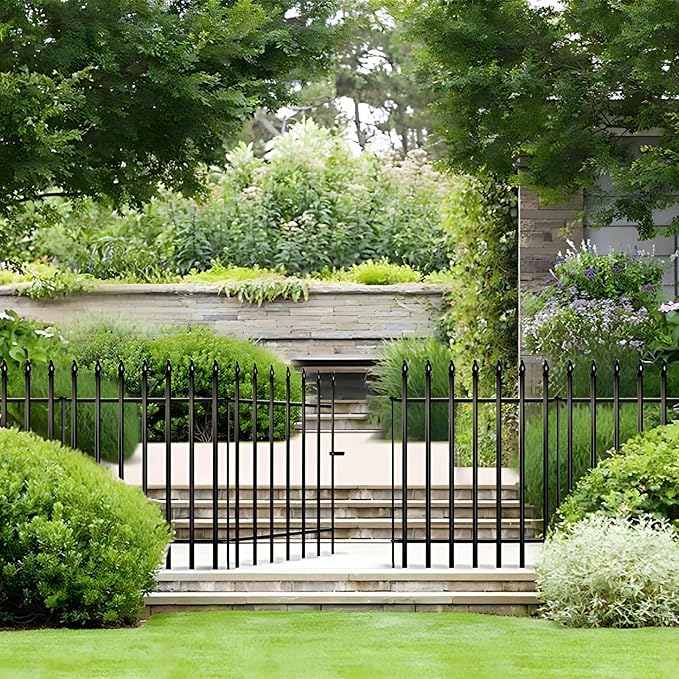 Thealyn Metal Garden Fence 36" H x 28" W, 5 Panels (4 Panels + 1 Gate), Total 11.6 feet, Metal Border Folding Fence, Landscape Fencing Dog Fence Pet Fence for Flower Bed, Yard, Animal Barrier