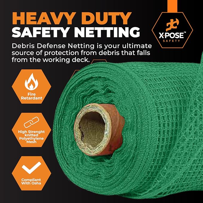 Xpose Safety Construction Safety Netting – 4' x 150', 1/4" Mesh Scaffold Safety Net, Temporary Material Roll, Visibility Fence, Heavy-Duty Fire Retardant, Green
