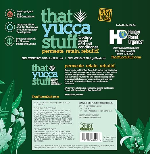 that Yucca Stuff™| OMRI Listed for Organic Production| Soil Conditioner & wetting Agent| 97% Yucca Schidigera Extract w/Citric & Humic Acids| Plant Health| Eco-Friendly| 32 oz