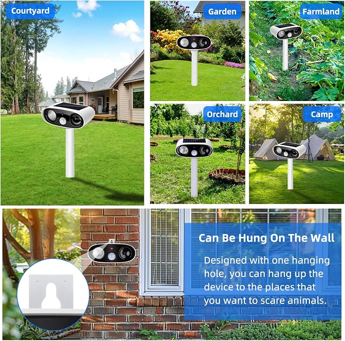 4Pack Solar Animal Repellent Outdoor,Ultrasonic Animal Deterrent with Flash Light,Waterproof Ultrasonic Deer Repeller&Cat Repellent Devices for Garden Yard,Control Rabbit Raccoon Dog Squirrel