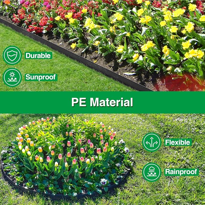 Bonviee 200FT Landscape Edging Kit, 1.5” No-Dig Garden Edging Border with 300 Stainless Steel Stakes, 3 x 67FT Flexible Lawn Edging for Flower Beds, Yard, Tree Rings & Landscaping