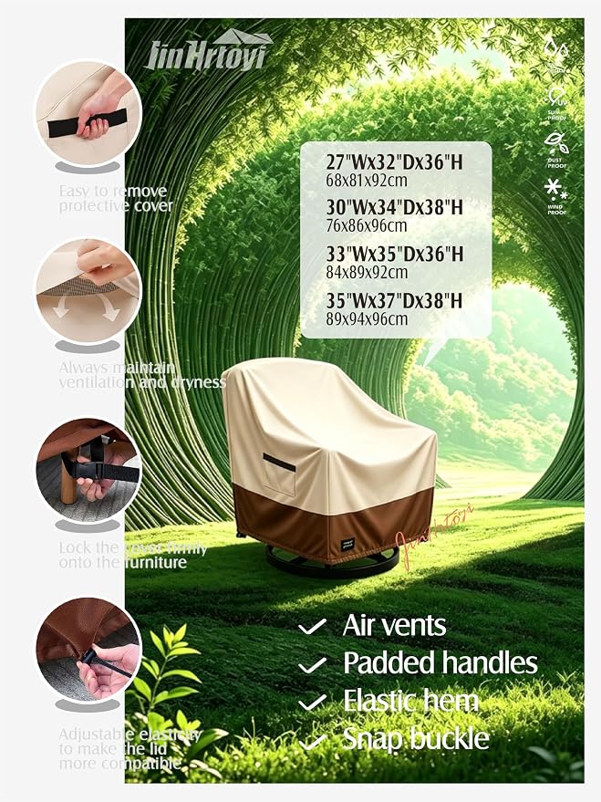 JinHrtoyi Outdoor Chair Covers 2 Pack,30Wx34Dx38H inches Patio Chair Cover,100% Waterproof Heavy Duty Outdoor Furniture Covers Waterproof,Beige&Brown Modern Style Patio Furniture Cover