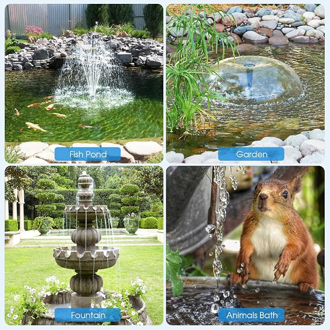POPOSOAP 12W Solar Water Fountain Pump, Solar Water Pump with Flow Adjustable, Solar Pond Pump with Water Shortage Protection & 16.5FT Cord for Ponds, Garden, Waterfall, Hydroponics-P112H