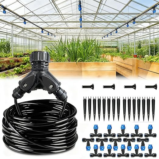Drip Irrigation System，1/4" Blank Distribution Tubing Watering Hose, DIY Micro Sprinkler Automatic Plant Waterer for Garden, Greenhouse, Raised Bed, Patio & Outdoor Plants （59FT