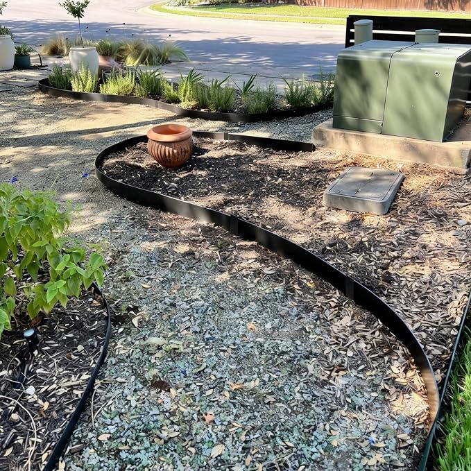 Steel Landscape Edging-33FT Landscape Lawn Edging- 4.5" H X 40" L Metal Garden Edging 10 Pcs-No-Dig Hammer Heavy Duty Steel Edging-Bendable Border Strips for Lawn Yard Black -10 Clips
