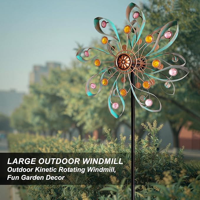 Wind Spinners Outdoor Metal 360° Rotating, Large Double-Layer Metal Windmill for Yard with Stake, Wind Spinners for Yard and Garden, Lawn, Patio (60"×14")
